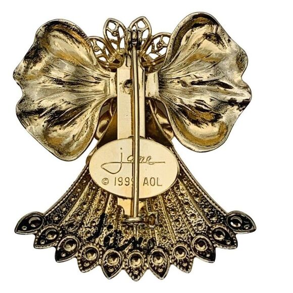 Vintage Jane Glass Crystal Gold Tone Flower Angel Brooch Pin Signed - Picture 5 of 6